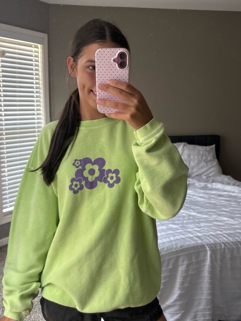 Neon Green Floral Graphic Women’s Sweater